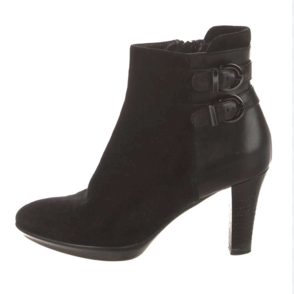 Aquatalia Roma Suede And Black Leather Boots Buckle